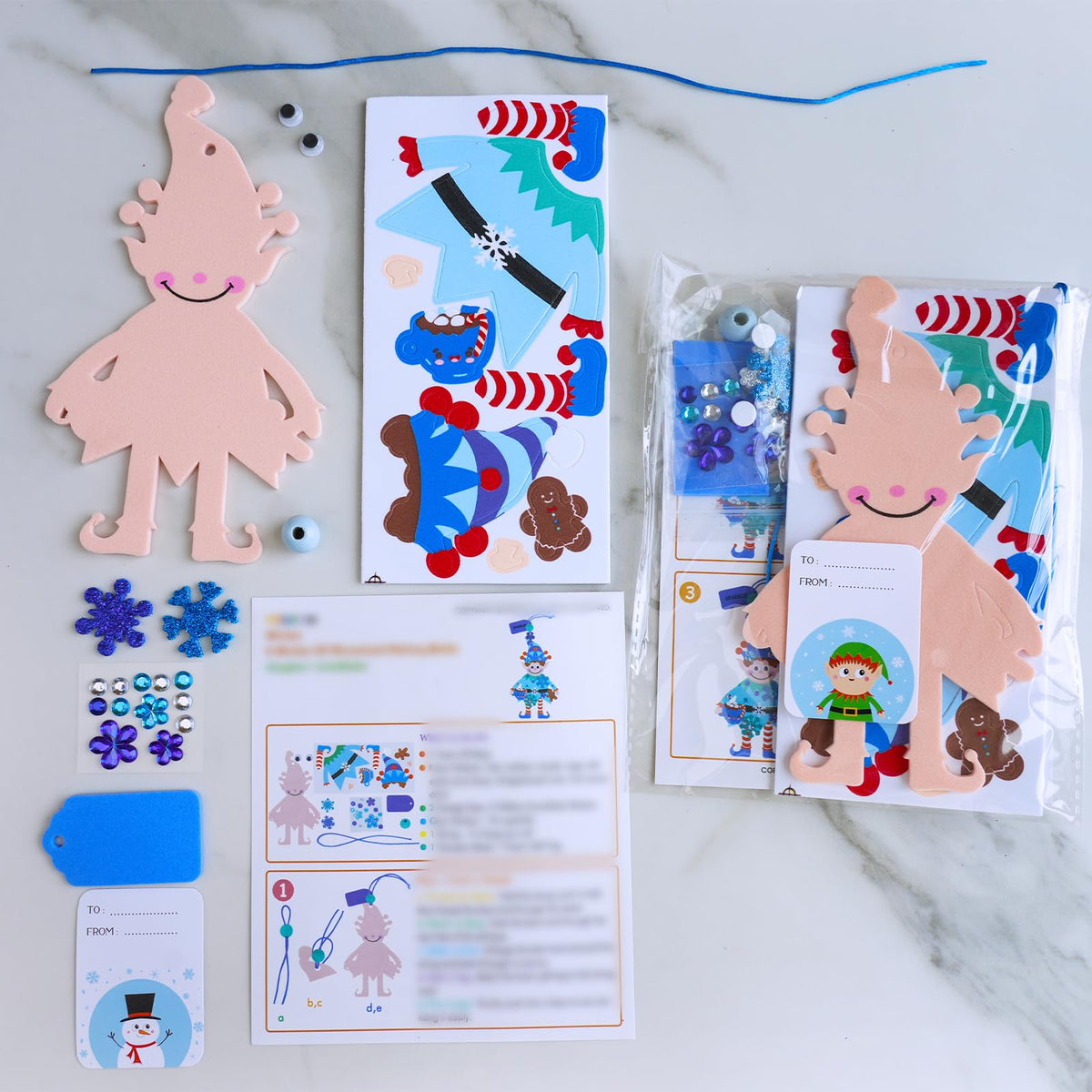 Winlyn 24 Sets Winter Decorations DIY Elf Ornaments Christmas Craft Kits Foam Elf with Snowflake Festive Foam Stickers for Kids Holiday Seasonal Gift Home Classroom Activities Party Favors