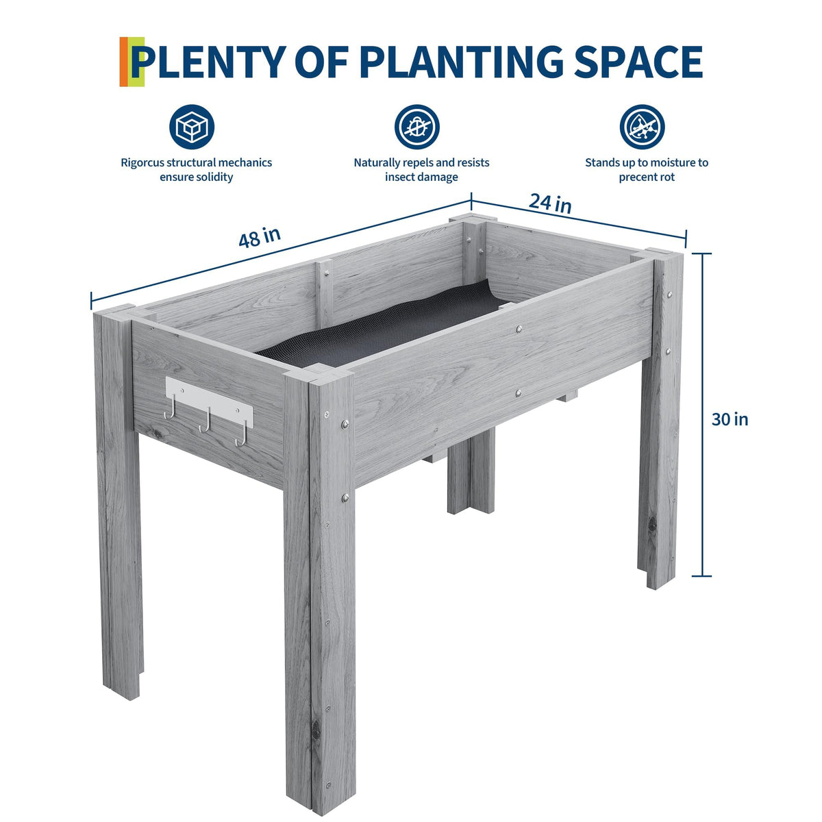 48x24x30IN Wooden Raised Garden Bed with Legs, Elevated Reinforced Large Planter Box for Vegetable Flower Herb Outdoor, Standing Growing Bed forGardening/Backyard/Patio/Balcony, Liner Included