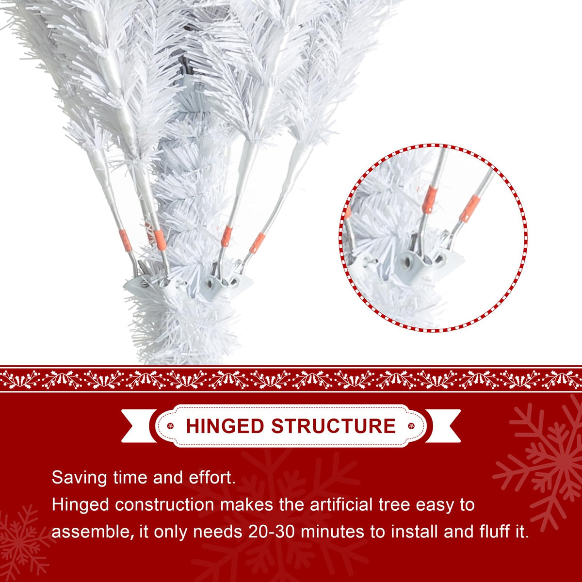 Glitzhome 10ft Pre-Lit Slim Artificial Christmas Tree, Aspen Frostfall Pine Hinged Holiday Xmas Tree with Foldable Metal Stand, 800 Warm White Lights, Ideal for Home, Office, Party Decoration