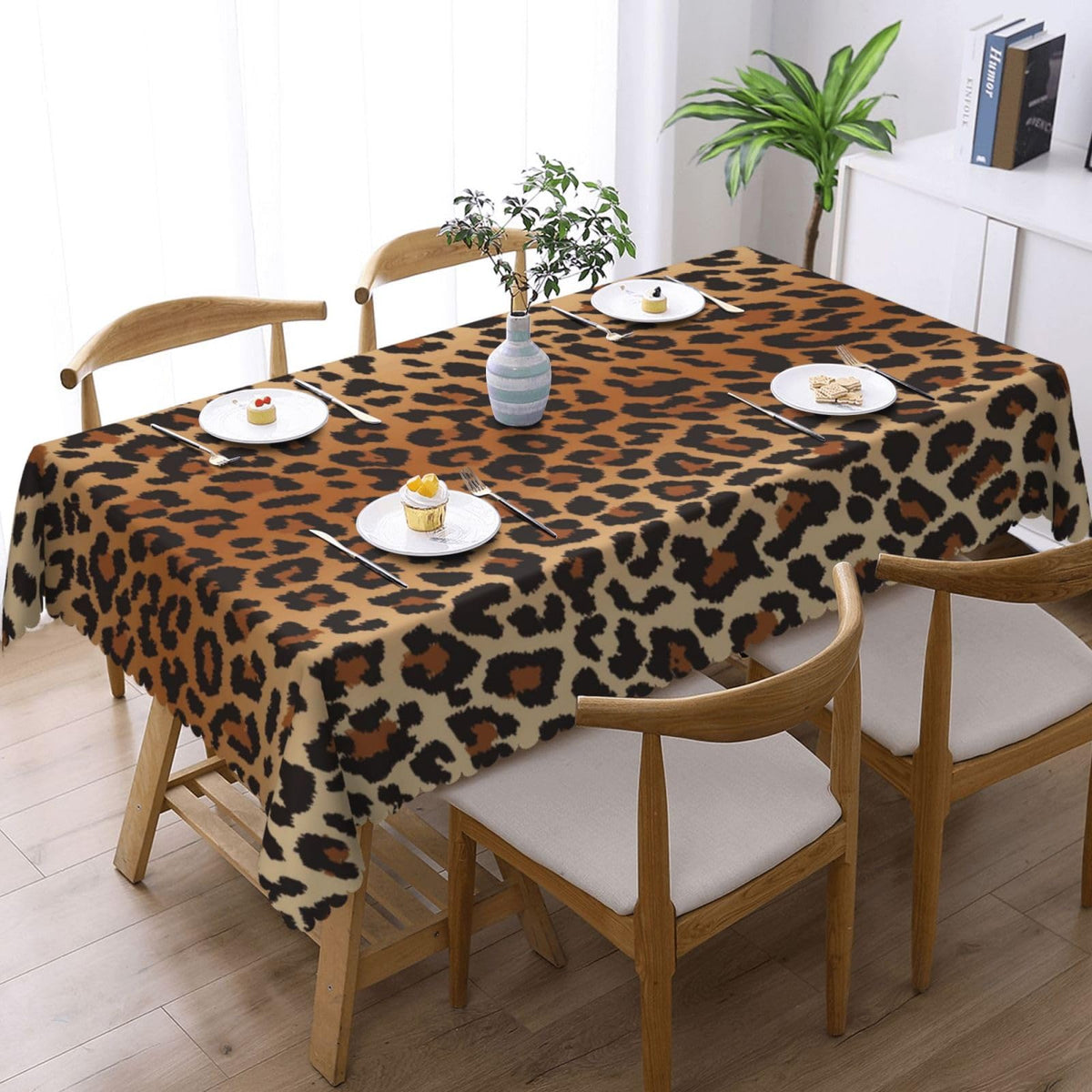 DRAVVIX Leopard Pattern Rectangular Tablecloth, Brown Leopard Table Cloth Washable Tablecloths Decorative Table Cover for Kitchen, Dining, or Parties 54x72 Inches