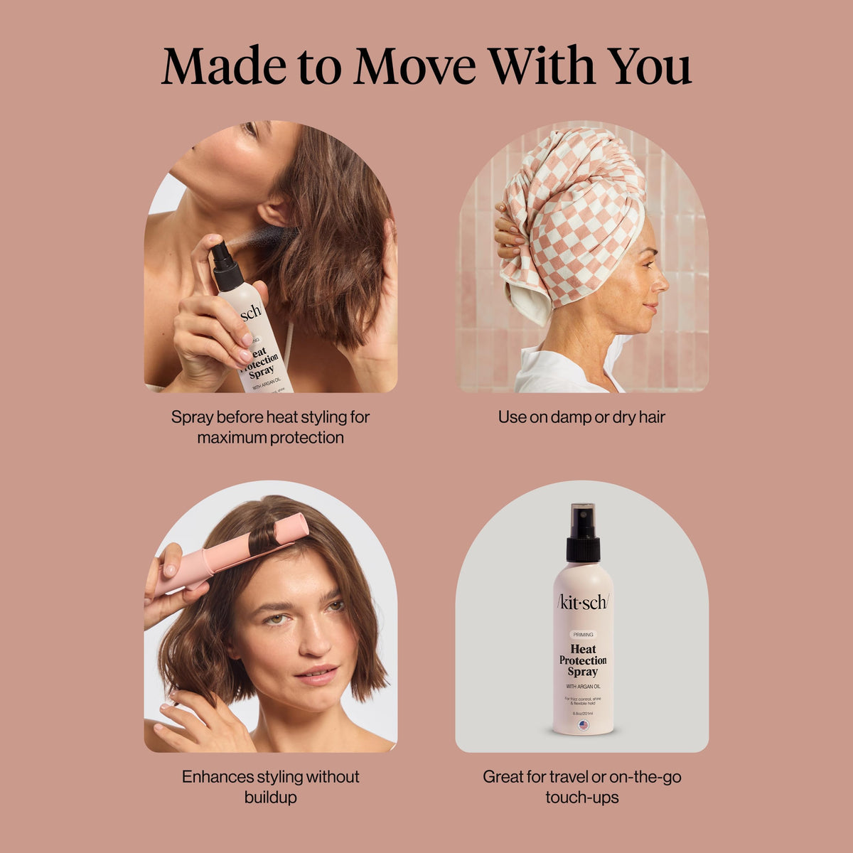 Kitsch Heat Protection Spray for Hair – Heat Protectant for Hair with Argan Oil – Styling Hair Spray for Frizz Control, Shine & Damage Protection – Protects Strands | Ideal Gifts for Women – 6.8oz