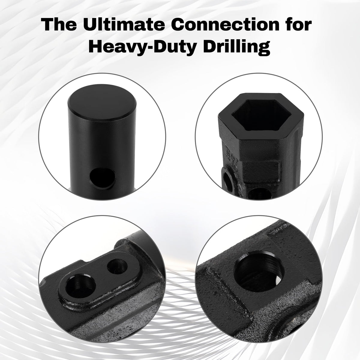 2" Female Hex to 2-9/16" Male Round Auger Adapter Heavy-Duty Auger Coupler Welded Drive Converter for Skid Steer, Tractor, Post Hole Digger & Earth Auger Bit, Fits 3/4" or 7/8" Pins