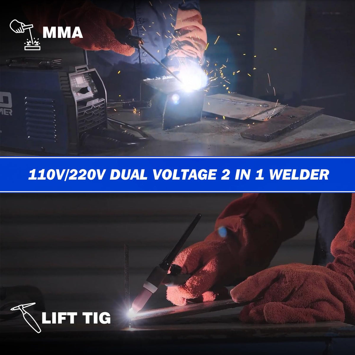 200A ARC Welding Machine, 110V/220V Dual Voltage Welder, IGBT Stick MMA Welder LED Display with Electrode Holder Work Clamp