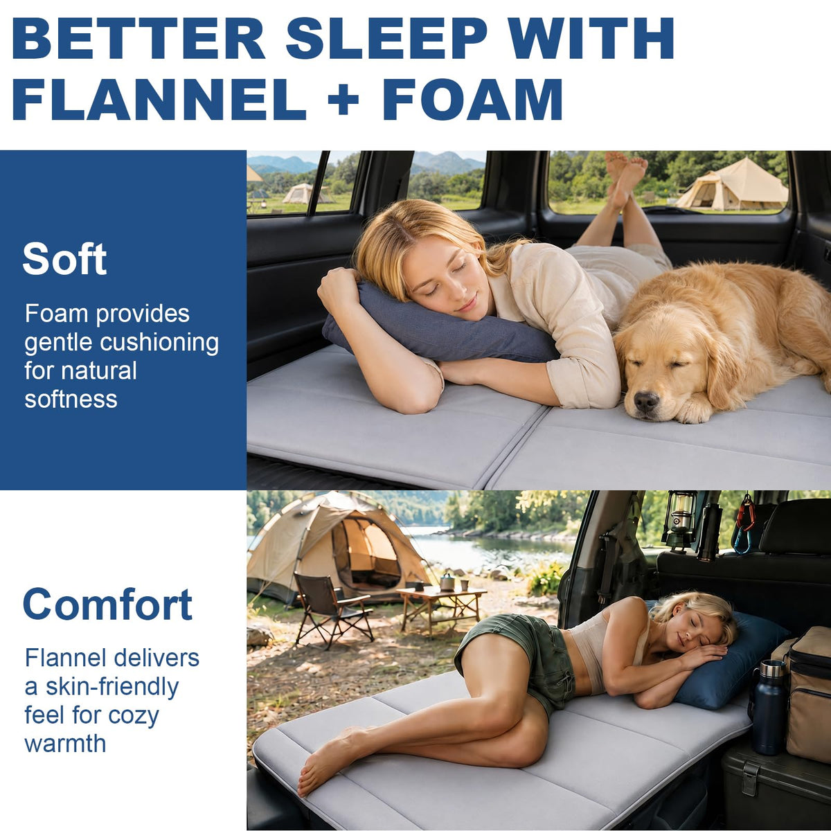 SXMMXS Car Camping Mattress for Ford Explorer, No Inflation Needed, Foldable Foam Trunk Bed, SUV Air Mattress Alternative for Travel Sleeping, Ideal for Camping Essentials and Road Trips, Gifts