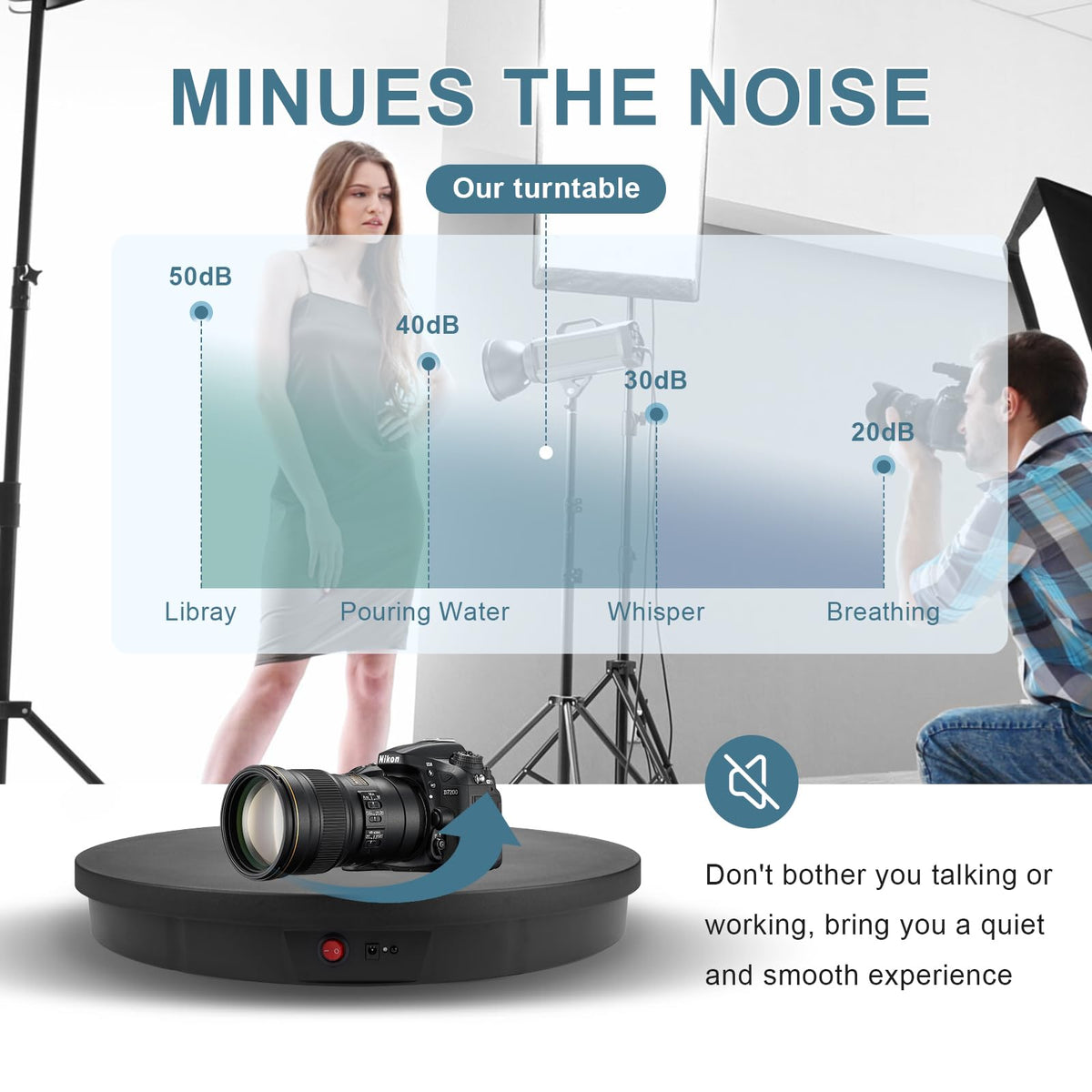 Motorized Rotating Display Stand, 360 Degree Automatic Rotating Display Stand, Angle Speed Adjustabl Turntable for Big Size Products Potography Live Video Show Black/ 20.5inch /330Lbs Load/Wired