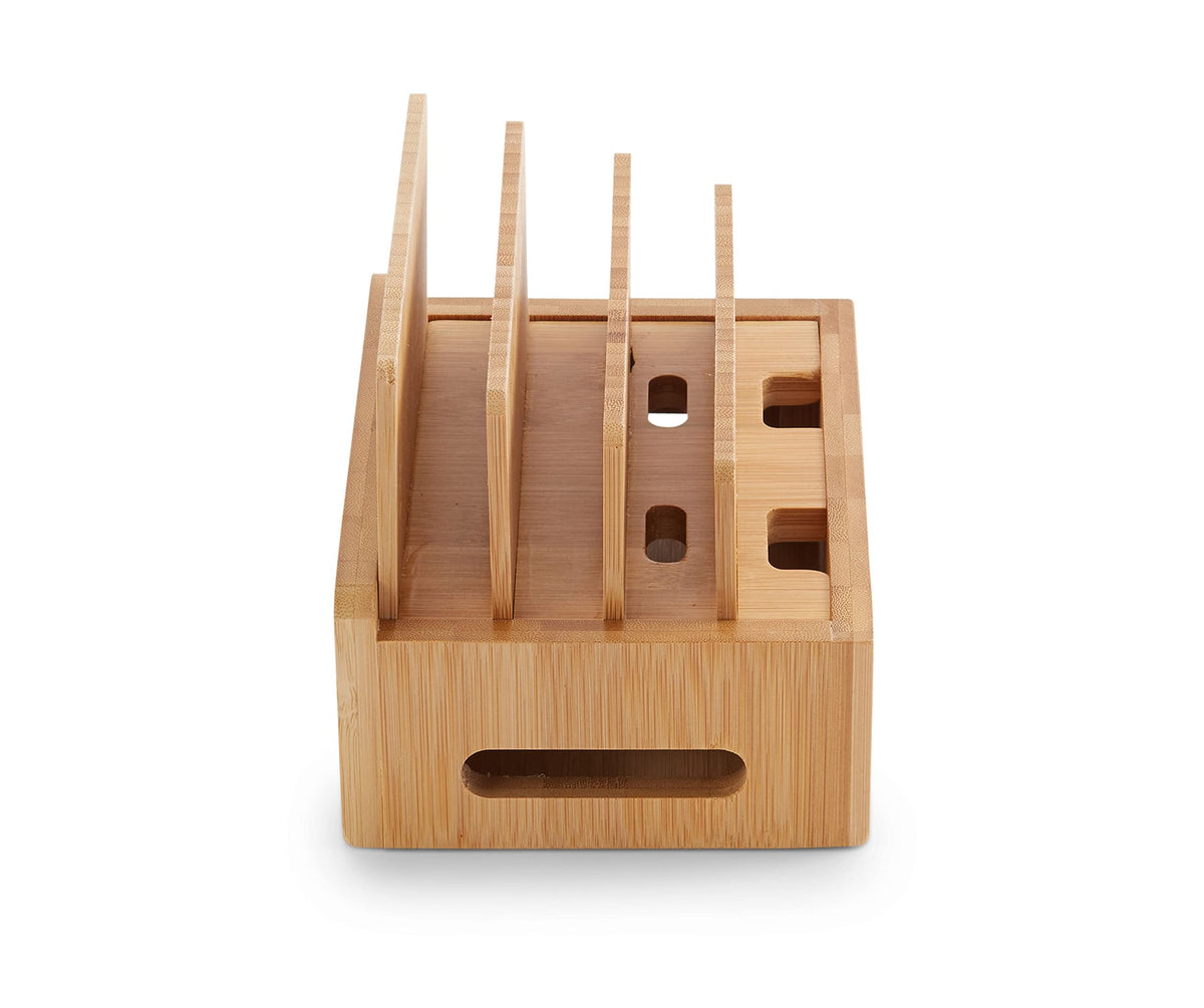 Bamboo Charging Station & Multi-Device Organizer – Large Capacity Desktop Dock for Smartphones, iPhone, iPad, and Tablets