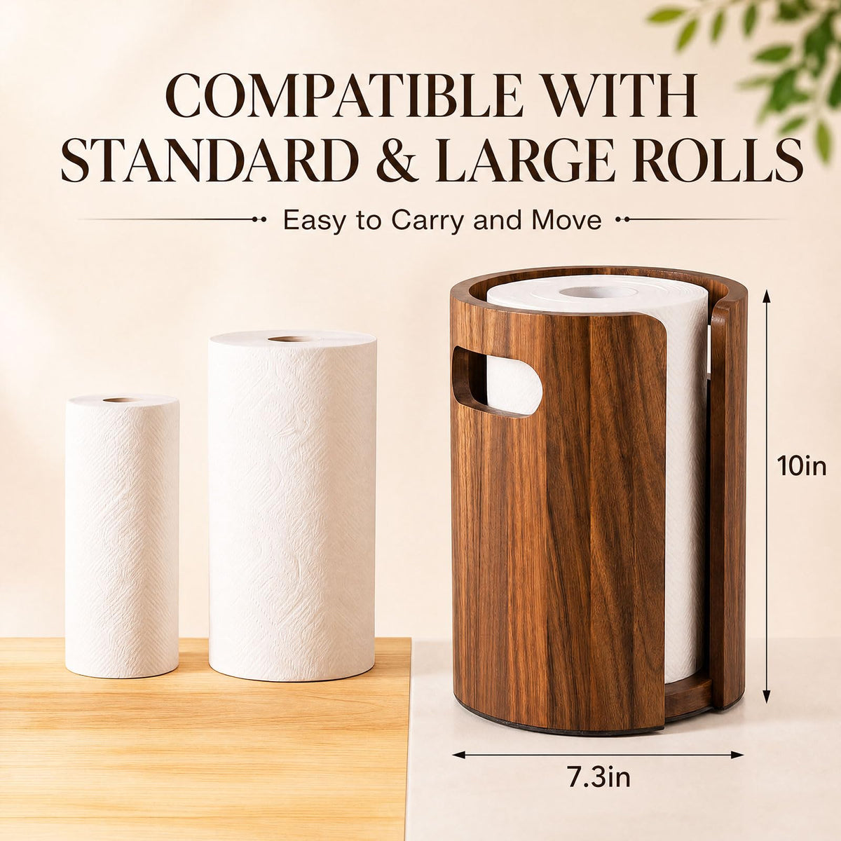 Ferrochef Acacia Wood Paper Towel Holder for Kitchen Countertop 10x7.3in with Splash Guard & Handle, Non-Slip Base, Rustic Farmhouse Paper Towel Stand for Home Office Bathroom Restaurant Hotel