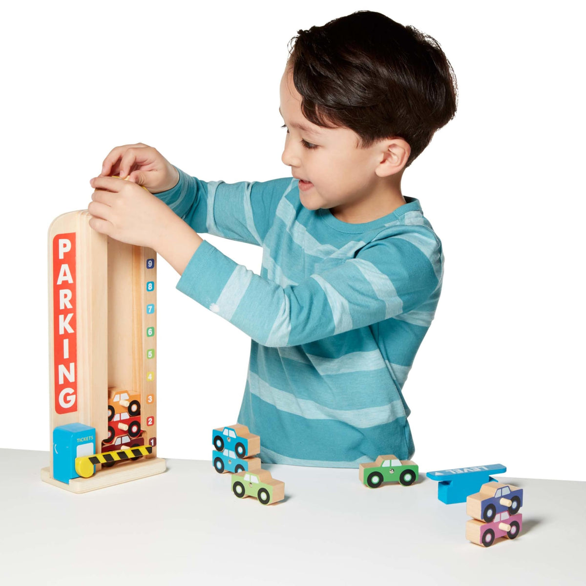 Melissa & Doug Stack & Count Wooden Parking Garage with 10 Cars
