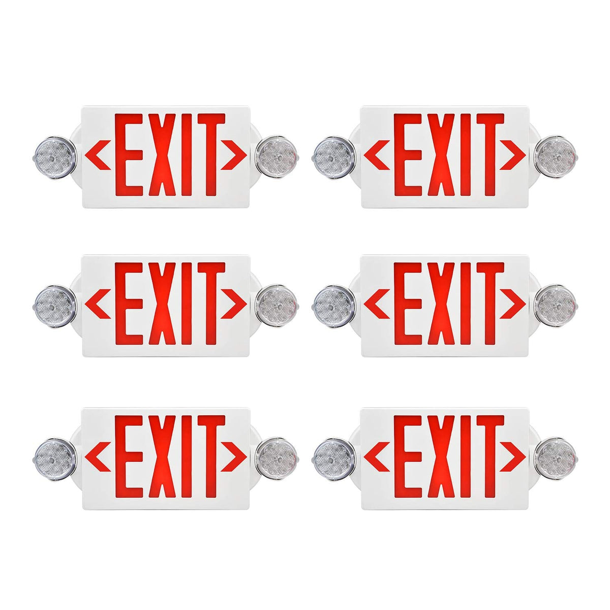 AKT LIGHTING Emergency Exit Light, Adjustable Two LED Head Exit Sign Light, Commercial Emergency Exit Lighting Combo with Back-up Battery for Business UL Certificated(Red, 6 Pack)