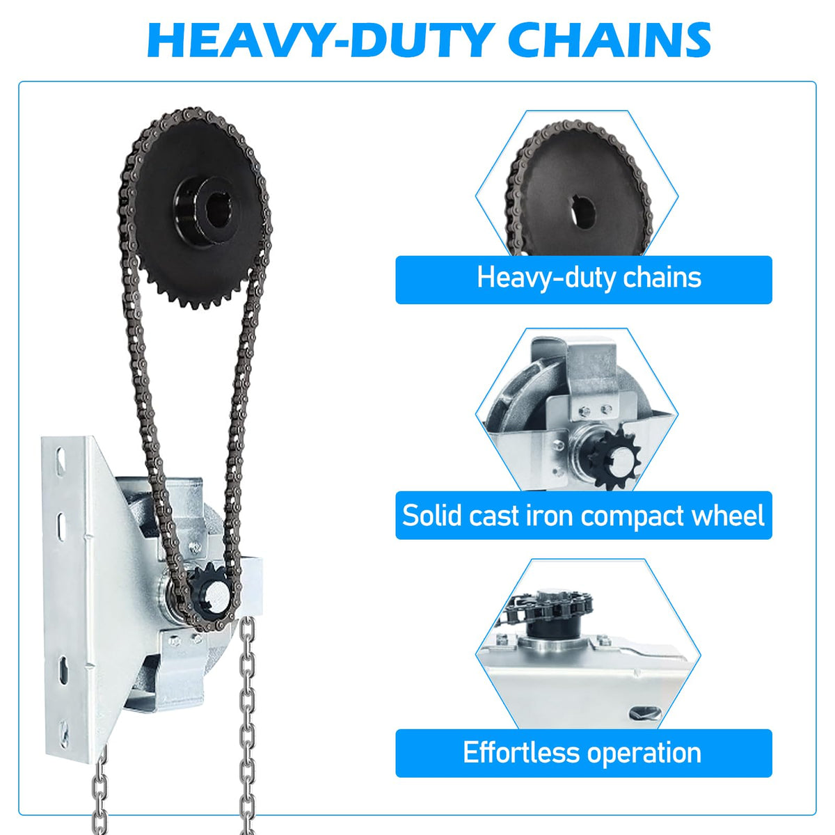 ZUIWAN Garage Door Jackshaft Chain Hoist Opener - 3:1 Reduced Drive Heavy Duty Chain Hoist for Roll Up Doors