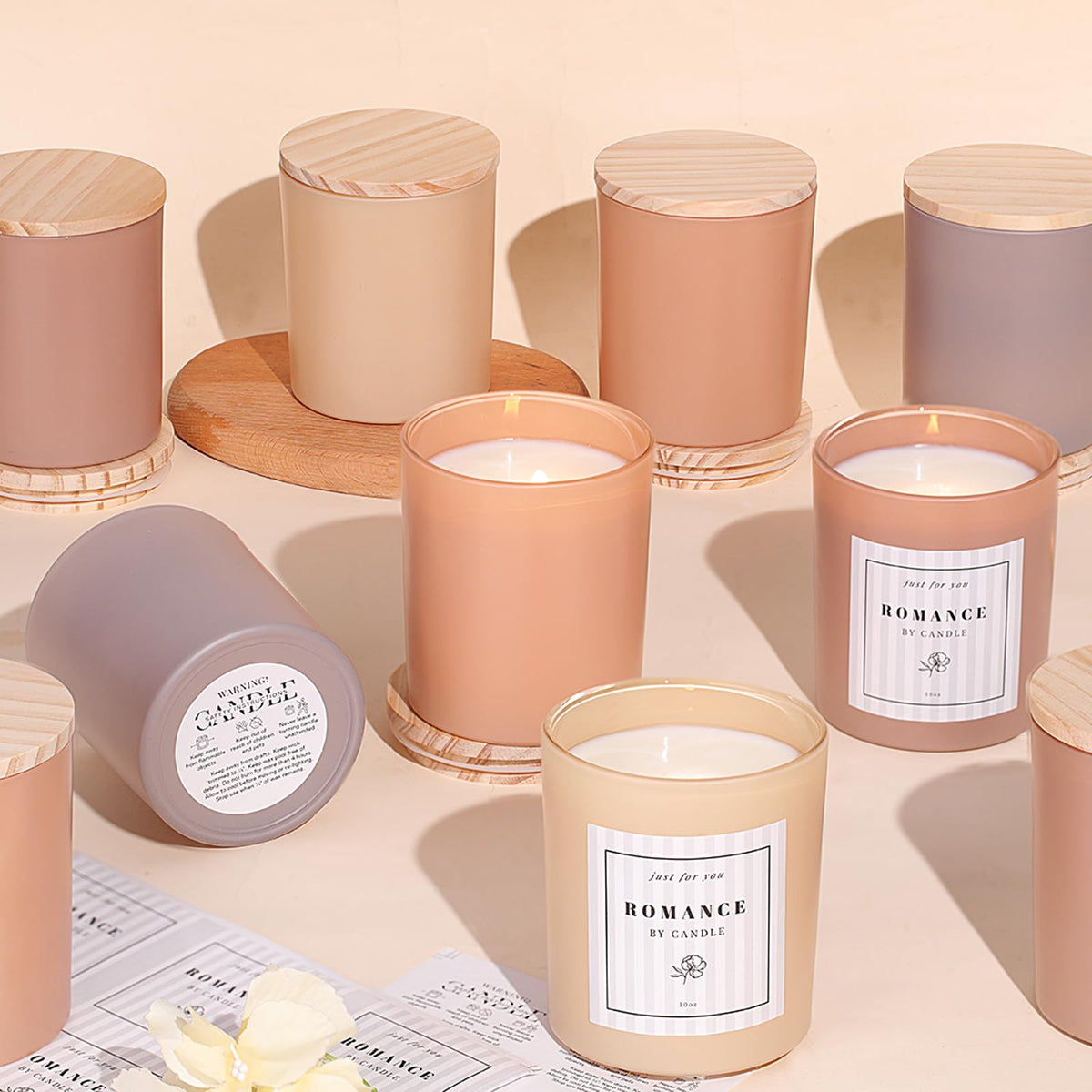 REISEN 12Pcs Assorted Amber Candle Jars for Making Candles, 10oz Empty Candle Jars with Bamboo Lids and Labels, Glass Jars for Candle Making Supplies, Candle Containers for DIY Gifts