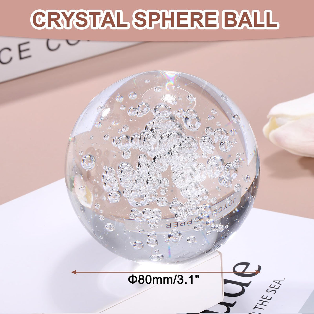 uxcell 80mm/3.1" Crystal Sphere Ball Bubble Glass Solid Decorative Sphere Crystal Ball Prop Ornament for Feng Shui Divination Fortune Telling Tabletop Fountain Decoration, Clear