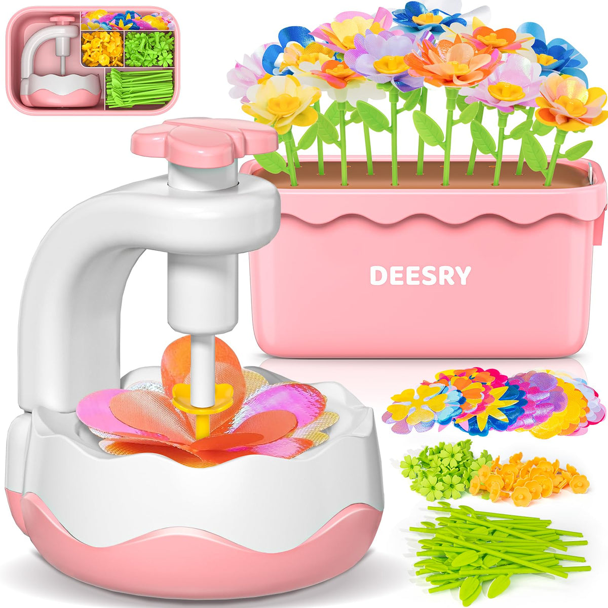 Deesry Craft Kits for Kids Ages 4-8, DIY Arts and Christmas Crafts for Kids, Fabric Flower Bouquets Toys with Storable Box, Flower Making Toy, Birthday Gifts for 4 5 6 7 8 Years Toddler Girl Toys