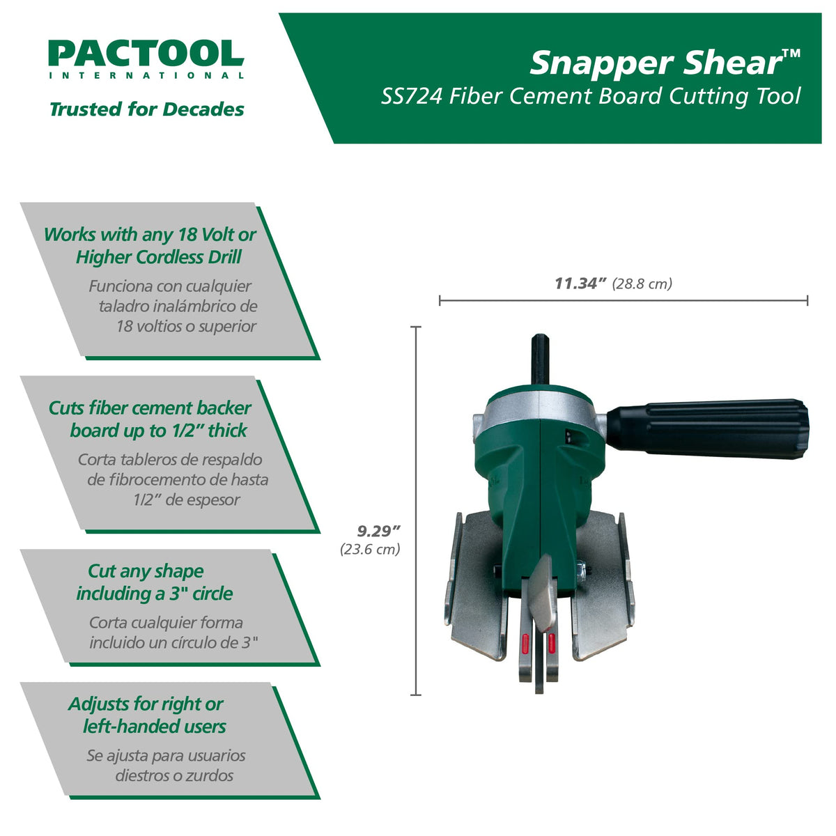 PacTool SS724 Snapper Shear Pro - Cutting Tool for Fiber Cement Board - Power Shears Professional Power Tools