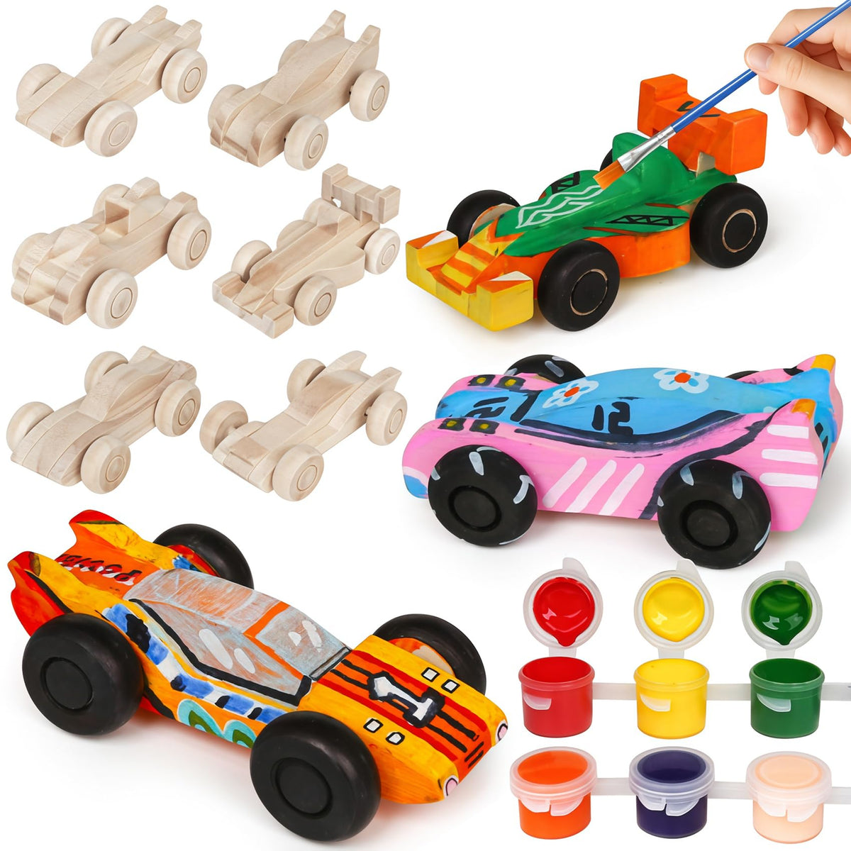 WANTKA 12 Pieces Unfinished Wooden Cars, Wood DIY Cars Arts and Crafts Kit for Students Home Activities Easy Woodworking and Family Time (Paints and Brushes not Included)