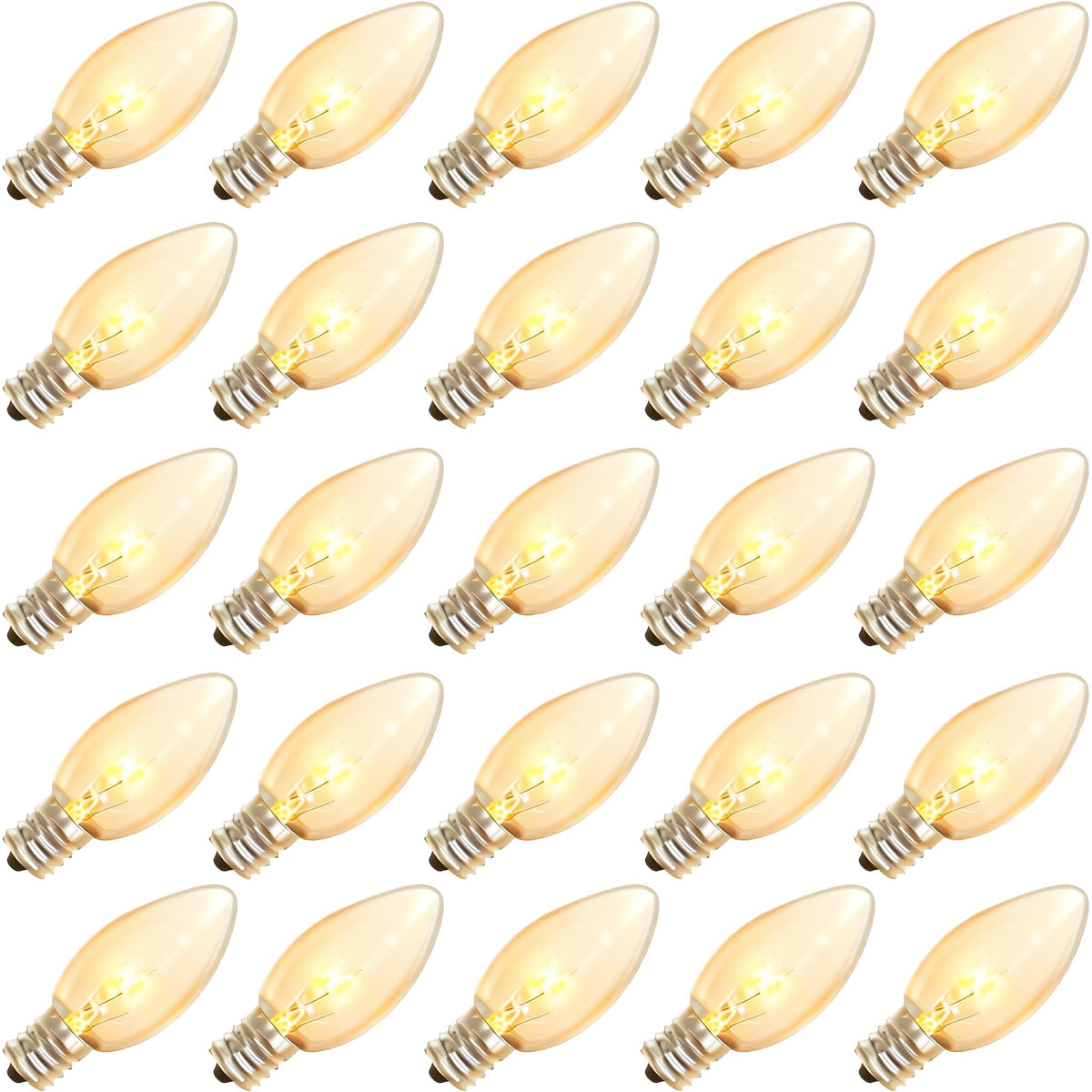 Abeja 25 Pack C9 Incandescent Replacement Bulb C9 Christmas Light Bulb for Holiday Party Christmas Decorative String Light E17 Intermediate Base 7w Clear Bulb