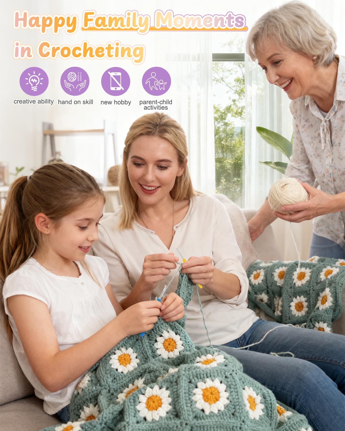 Coopay Crochet Kit for Beginners, Crochet Starter Kit for Blanket, Granny Squares Video Instructions, Easy to Learn Knitting for Beginner