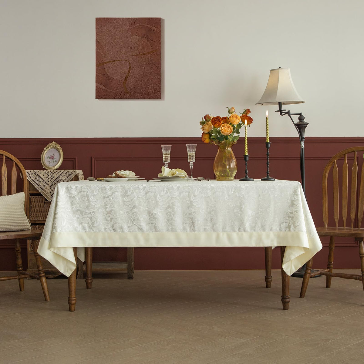 GLORY SEASON Emboss Style Textured Tablecloth Waterproof Solid Bordered Retro Tablecloths Classic Luxurious Washable Rectangle/Oblong Table Cloth,Kitchen Dinning Decor 60x120 Inch