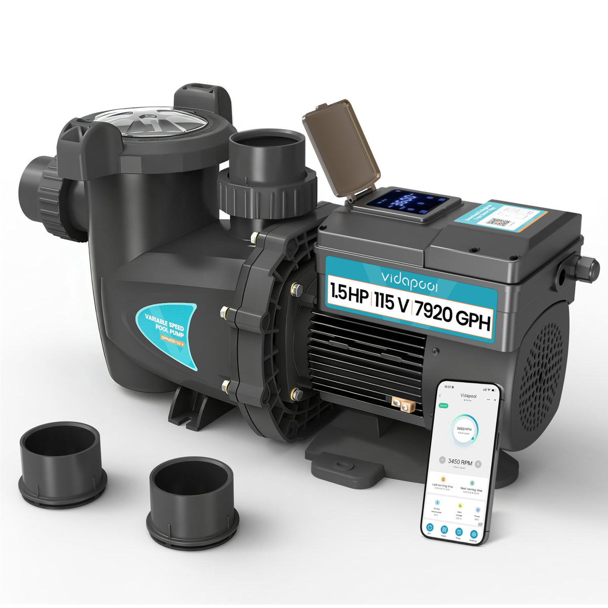 Vidapool Variable Speed Pool Pump, In/Above Pool Pump with Filter Basket, 1.5 HP, 115V, 7920GPH