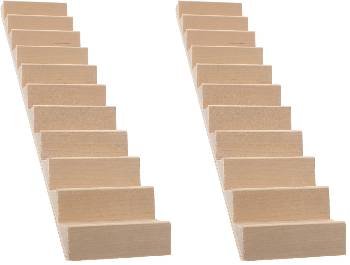 Sewroro Doll House Furnishings 1 12 Scale Dollhouse Stairs Miniature Stairs Wooden Stringer Steps Model DIY Mini Wood Staircase Without Armrest for Micro Landscape Decor (Pack of 2)