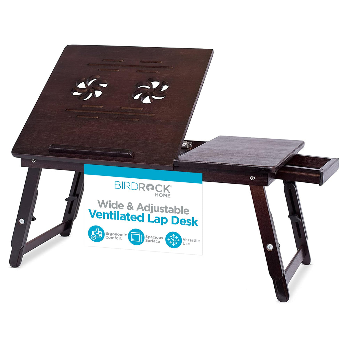 Sofia + Sam Bamboo Ventilation Lap Tray with Adjustable Legs (Walnut)