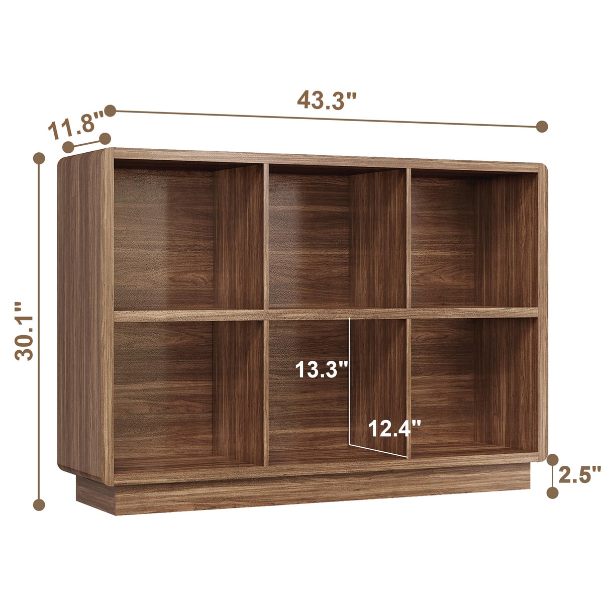 ChooChoo 6 Cube Storage Organizer, Wooden Bookcase with Storage, Cube Storage Bookshelf for Bedroom and Home Office, Brown Walnut