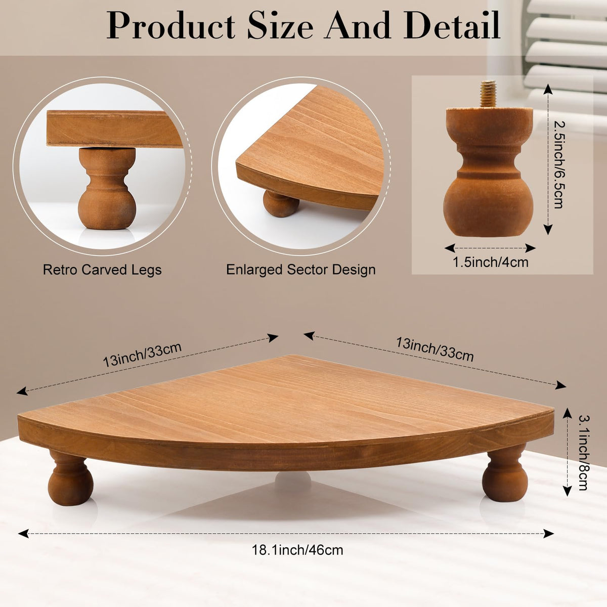 Corner Counter Wood Shelf, Rustic Pedestal Stand, Farmhouse Corner Shelves Stand, Tray Riser for Coffee Bar, Bathroom Countertop Organizer Corner, Centerpiece Display Riser for Kitchen (Wooden)