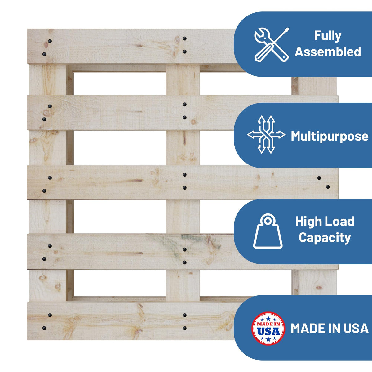 Treaton, Heavy-Duty 2-Way Entry Wooden Pallet – 38x36x5”, Industrial-Grade Hardwood Shipping Pallet, Durable, Reusable, Stackable, Easy to Handle, Commercial Use as a Floor-Pallet, 1 Pack