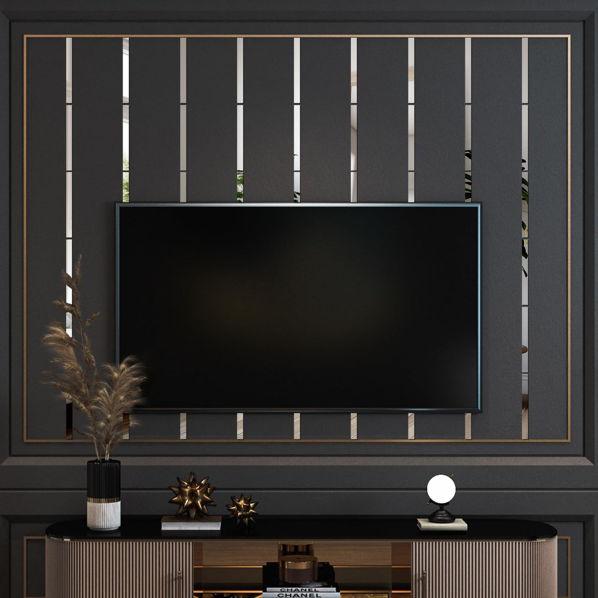 20 Pcs Acrylic Wall Sticker, Decorative Strips for Home Kitchen Bedroom Living Room, Self-Adhesive Art Decoration for Luxury DIY Interior Design Gold/Silver/Black 13.7 x 1.1 in (Silver)