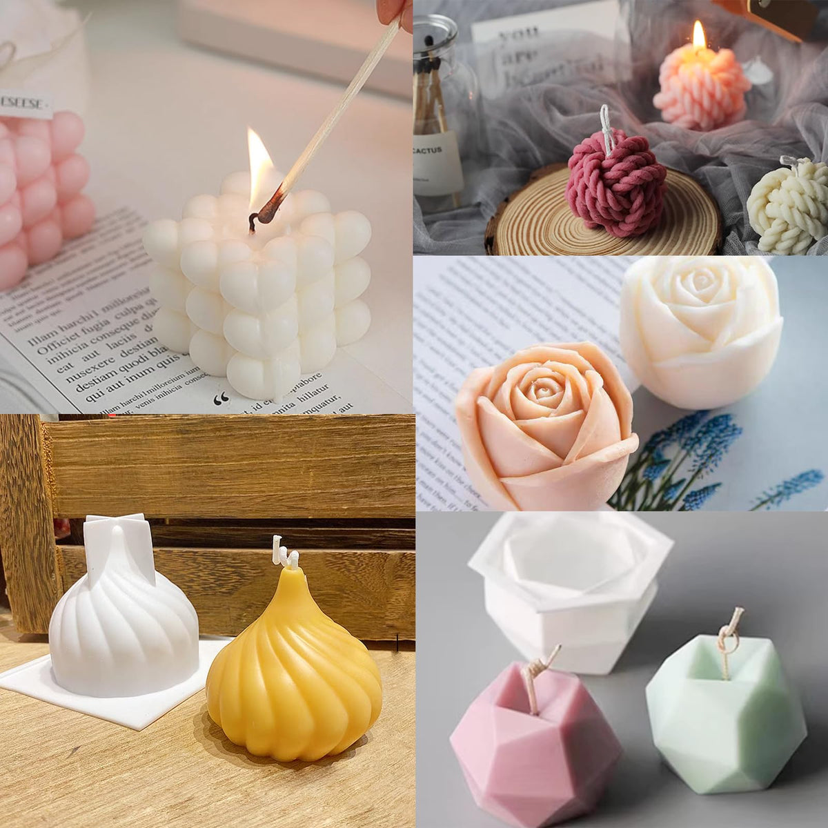 EuTengHao Silicone Candle Molds Set for Candle Making with Candle Wicks, 3D Silicone Mold for Soy Wax, Soap, Cake, Dessert DIY Scented Candle Craft Making