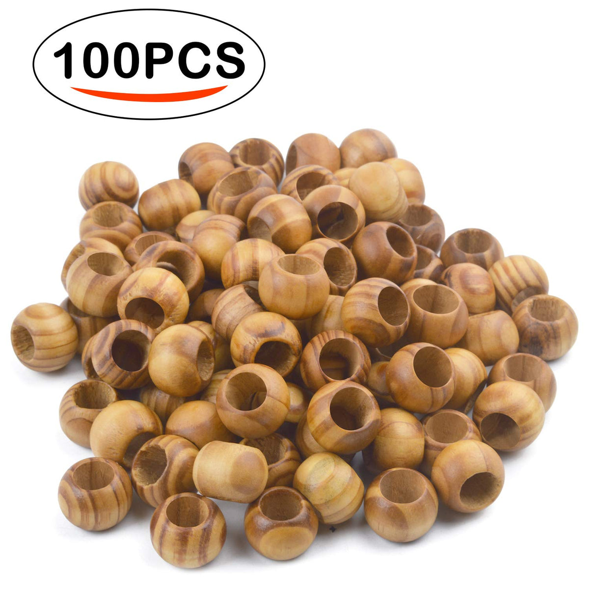 Natural Wooden Beads, 100 Pieces 20mm Diameter Round Loose Spacer Beads Large Hole (10mm) Wooden Craft Beads with Beautiful Grain for DIY Handmade Decorations
