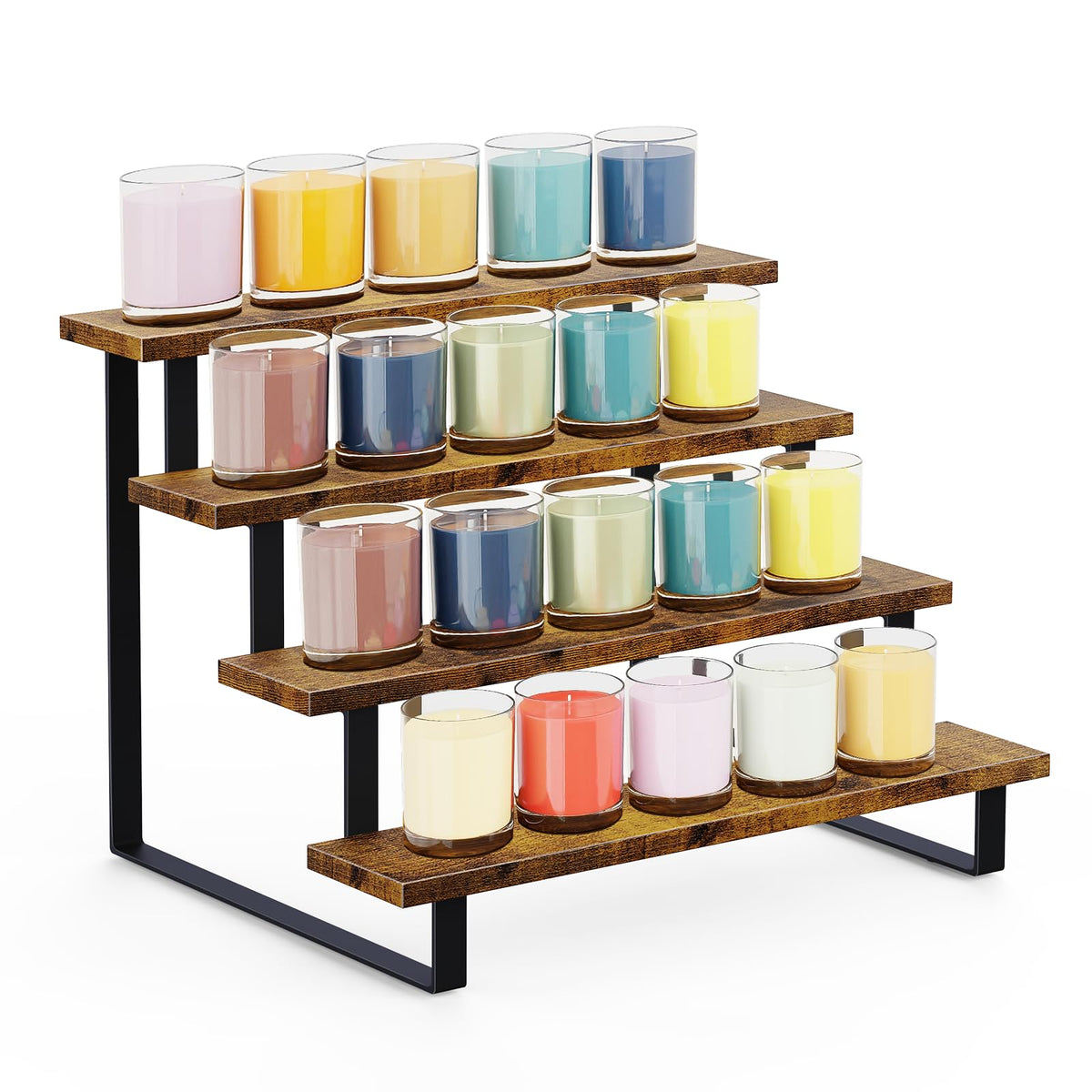 ELITEROO Wooden Display Riser Stand, Tiered Perfume and Cologne Organizer Stand, 4 Tier Spice Rack Organizer, Tabletop Display Shelf for Retail Vendor Events Craft Show Tumbler Candles, Straight