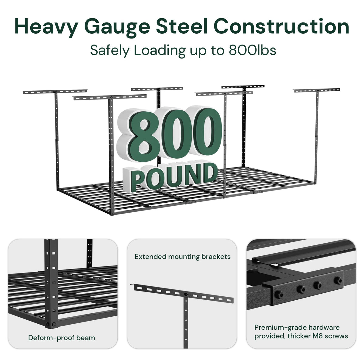 SunsGrove 4x8 Garage Storage Overhead Rack Organization, Adjustable Ceiling Mounted Storage Racks, 800LBS Weight Capacity, 22"-40" Ceiling Dropdown, 2 Pcs, Hammertone Black