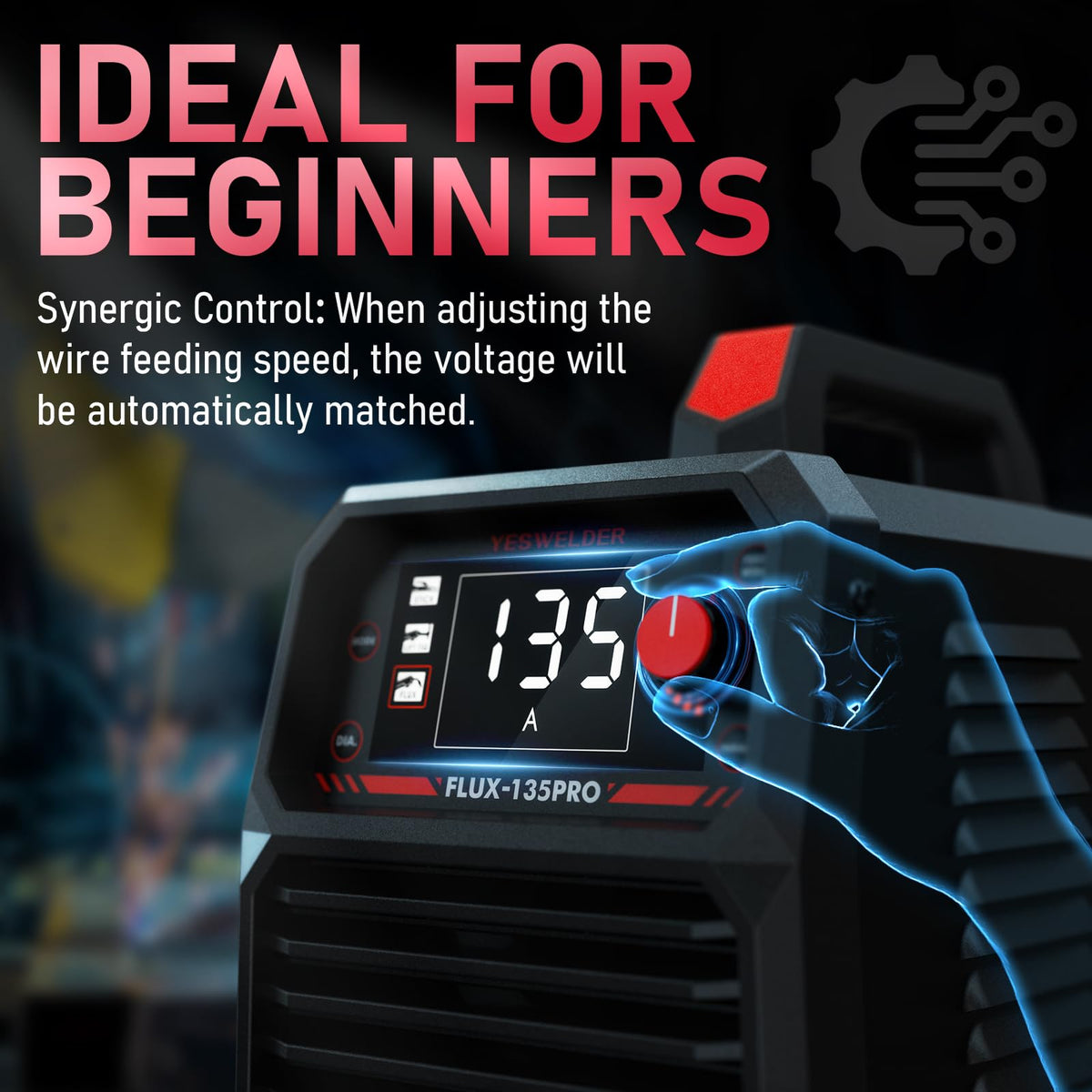 YESWELDER 135Amp Flux Core MIG Welder FLUX-135PRO,110V Flux Core MIG/Lift TIG/Stick 3-in-1 Digital Display Welding Machine & LYG-L600A Auto Darkening Blue Light Blocking Welding Helmet