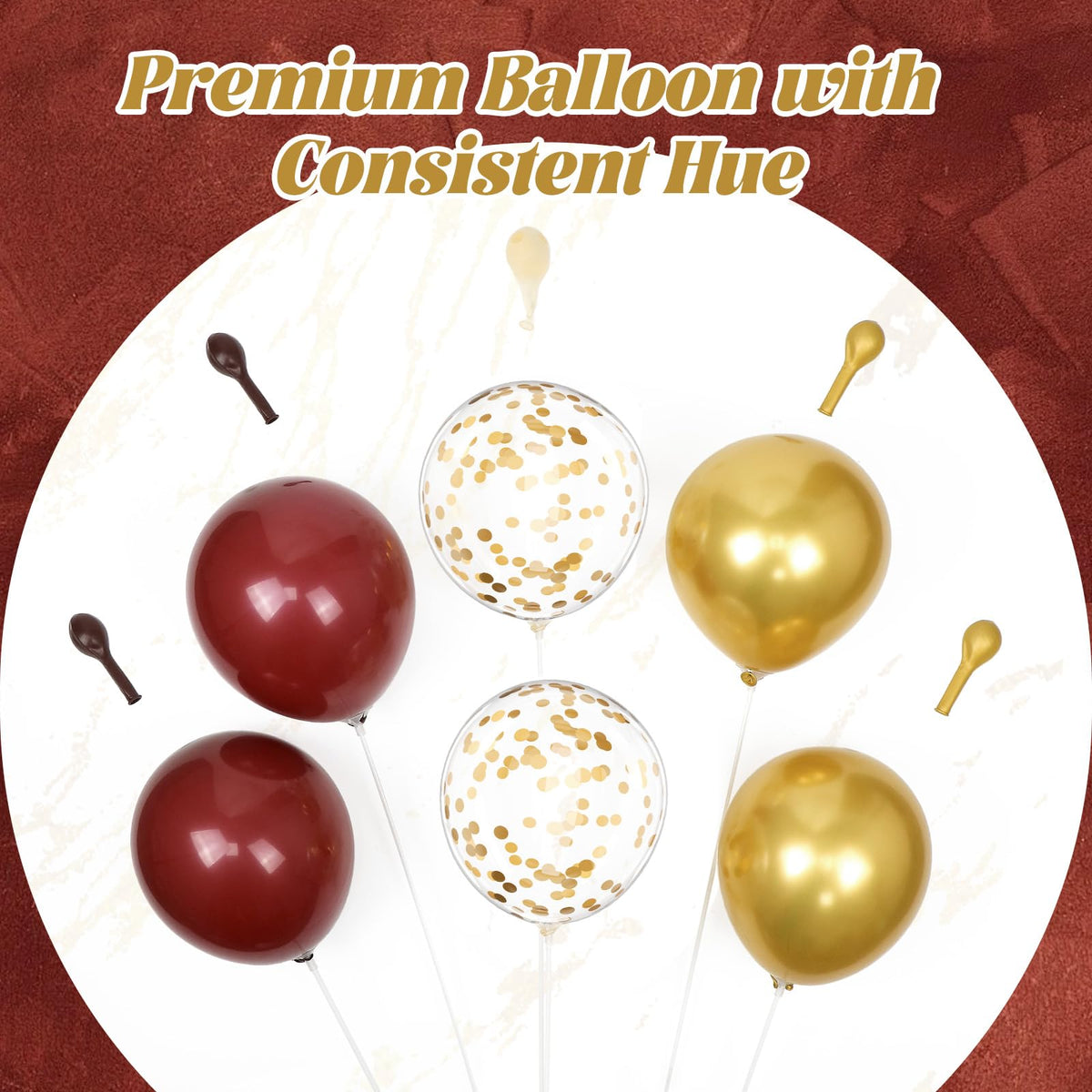 Burgundy Balloon Arch Garland Kit with Burgundy Maroon Gold Confetti Balloons for Birthday Graduation Bridal Shower Party Decorations