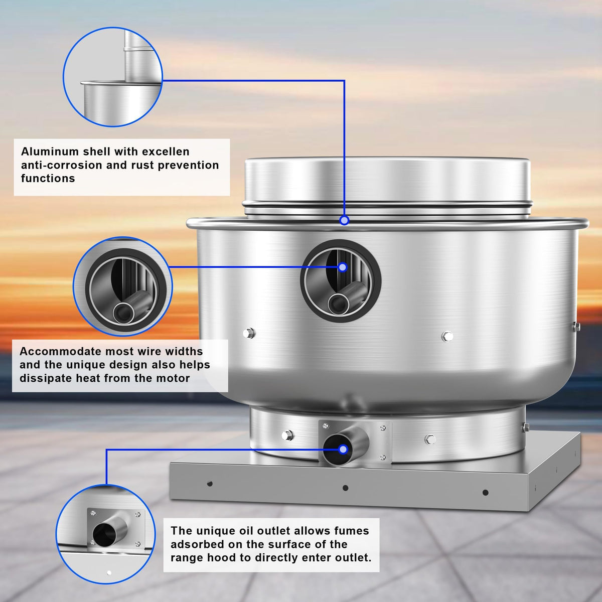 TBCDHCMC Roof Ventilator Restaurant Rated Exhaust Fan Direct Drive Centrifugal Upblast Exhaust Fan 1/6HP 800 CFM 110 Volt Single Phase Motor