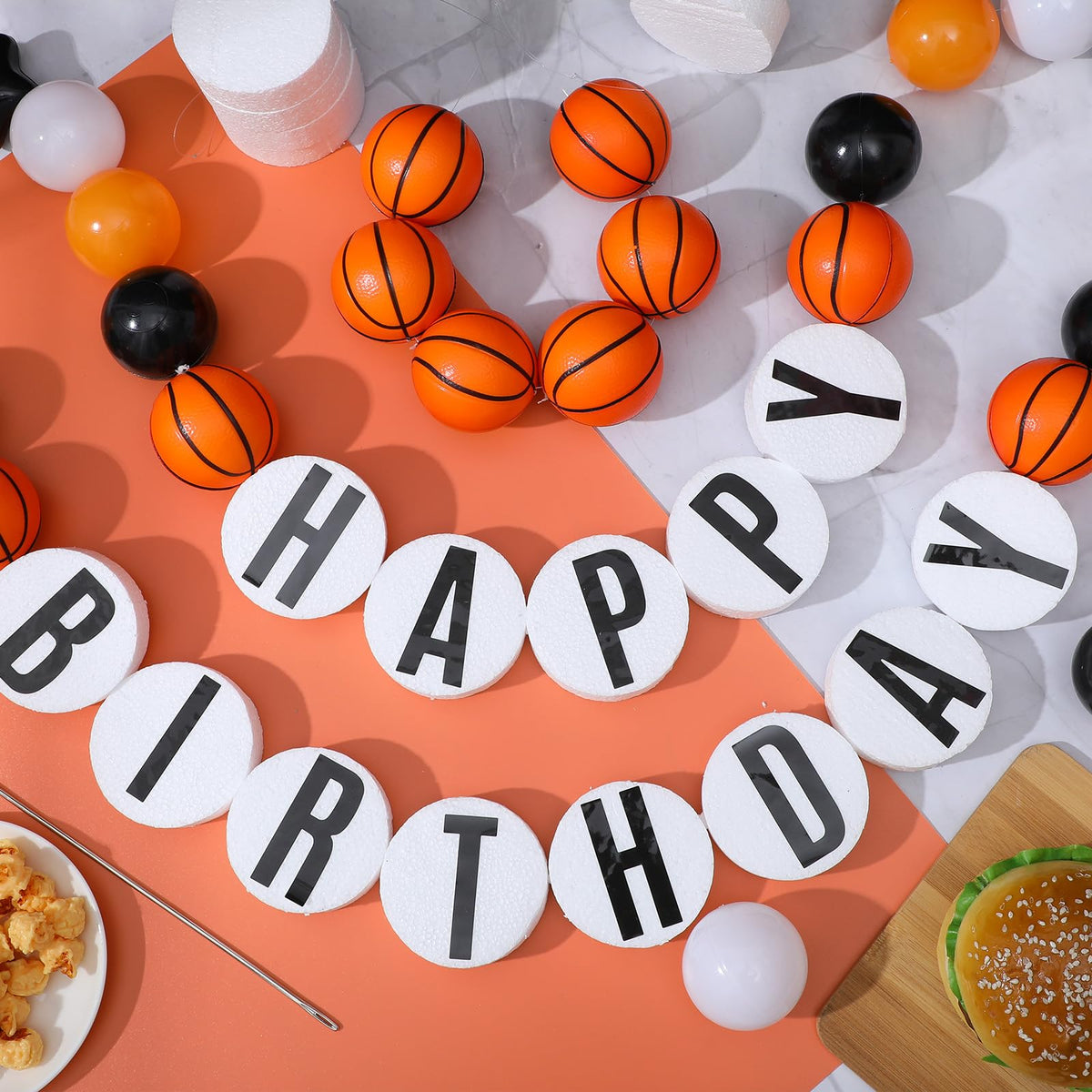 Simgoing 98 Pcs Basketball Birthday Banner Jumbo DIY Friendship Bracelet Birthday Banner Kit Customizable Party Giant Garland Decoration for Basketball Sports Theme Party Decorations