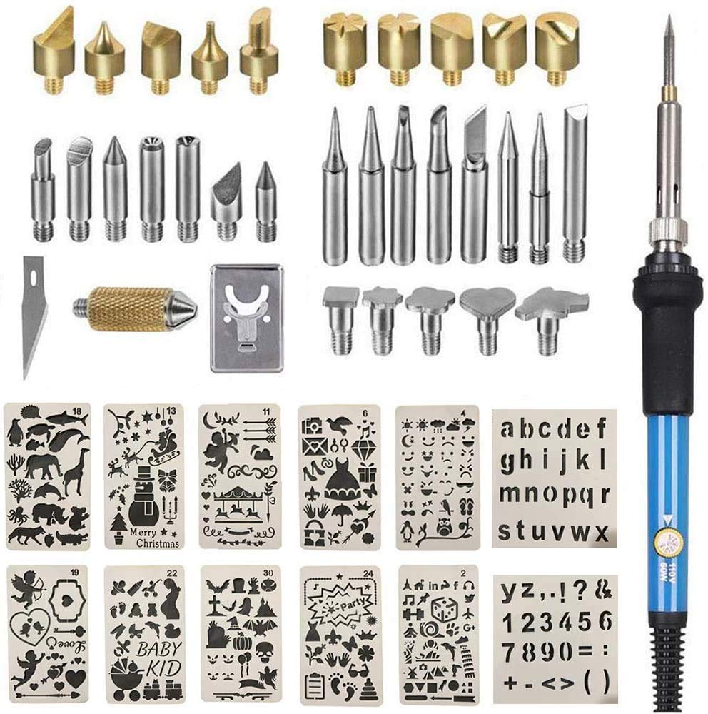 ACRSIKR Wood Burning Kit, Wood Burning Tool Adjustable Temperature Woodburning Pyrography Pen Kit for Adults 46 Pcs (Blue)