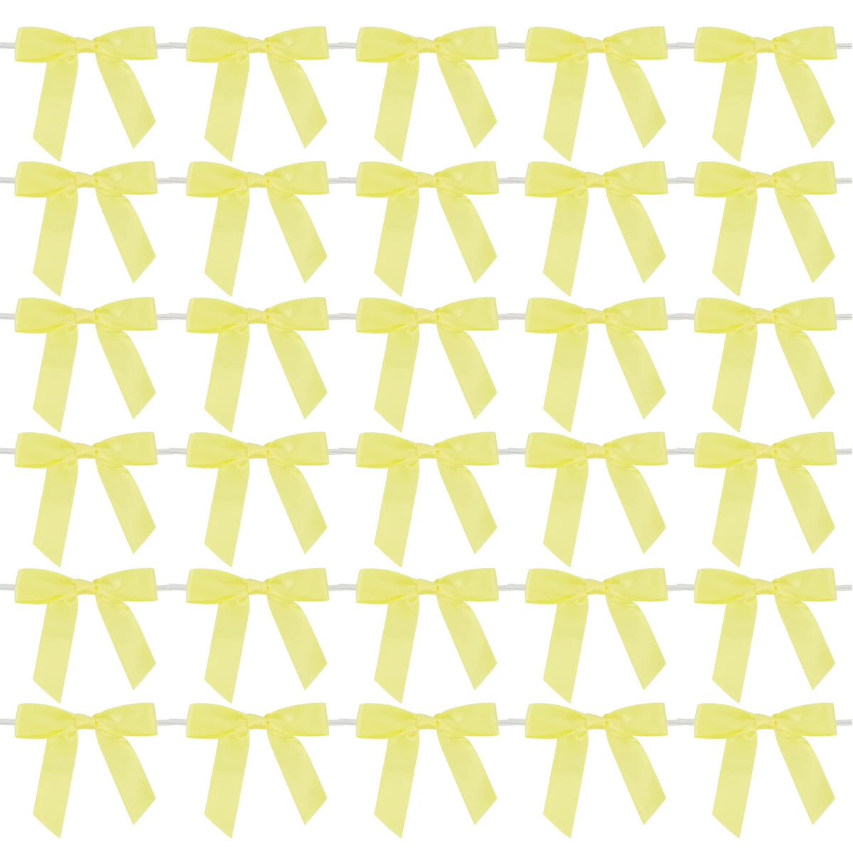 AIMUDI Yellow Bows 2.5" Satin Bows with Twist Tie Premade Craft Bows for Treat Bags Cake Pop Gift Wrapping Basket Wedding Favors Cookie Candy Bagging Baby Shower - 50 Counts