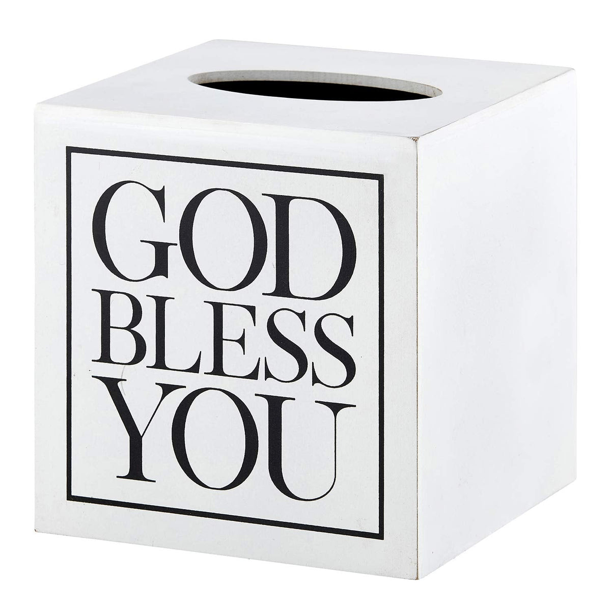 Creative Brands Faithworks - God Bless You Wooden Tissue Box Cover, Small, White
