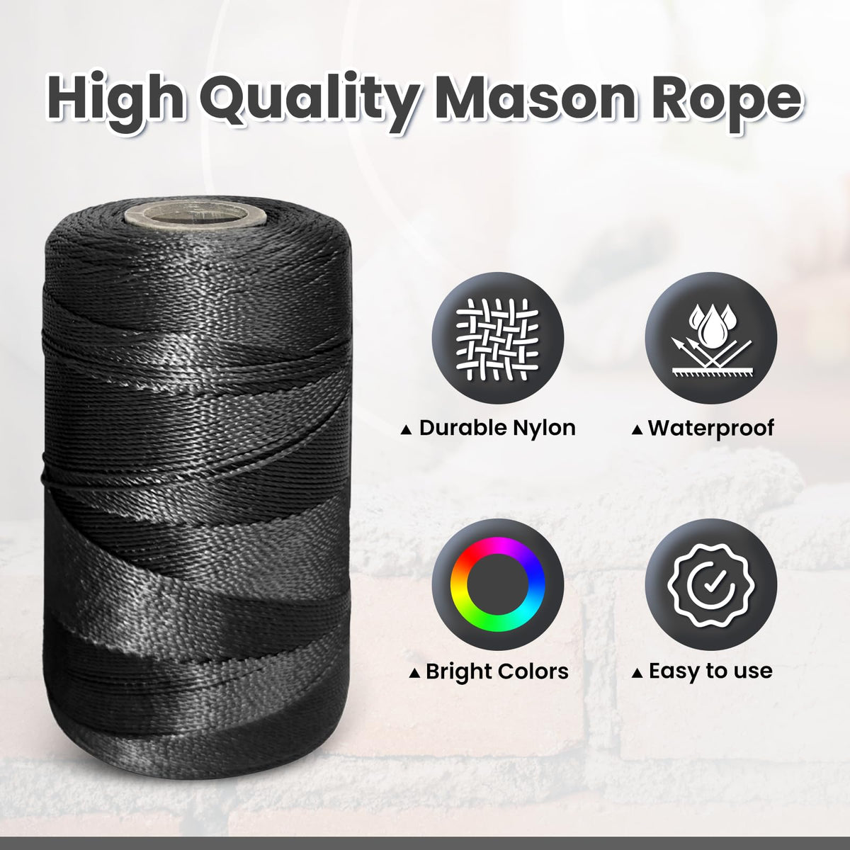 NEWSEED 5 Rolls Mason Line, 1300FT Per Roll #18 Nylon String Line, Nylon Twine for Gardening, Masonry Tools, Construction Layout, Crafting DIY Project, Fluorescent Black