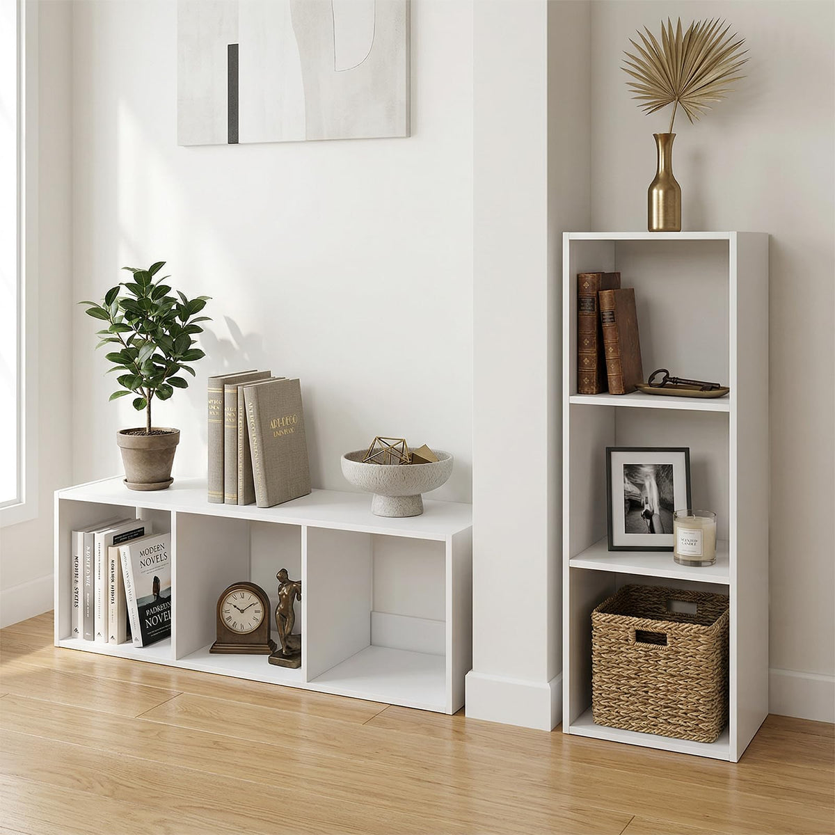 Endearing Limons【2026 Wooden 3 Cube Shelf Storage Organizer with Anti-Tipping Kits + Reversible Open Back Solid Panel Bookcase (11 x 11 Unit Cell White)