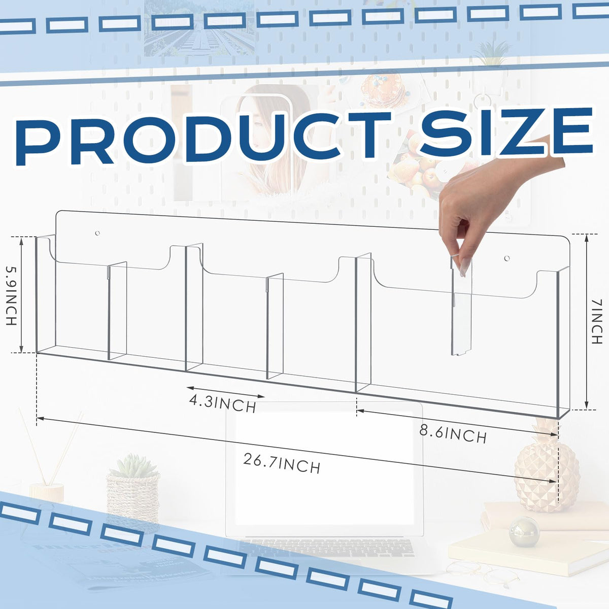 Sherr Acrylic Brochure Holder Wall Mount with Removable Adjustable Dividers, 6/ 3 Pockets Large Capacity Literature Display Stand for 4''x 9'',8.5''x11'' Pamphlets, 26.7''x7'' for Office Hotel Lobby