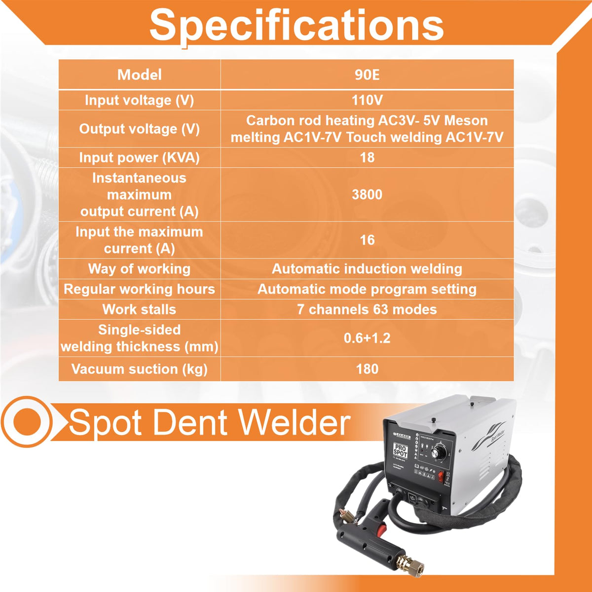 90E Stud Welder Dent Repair Kit, 110V 3000W 3800A Pro Spot Dent Puller Welder, 7 Welding Modes, Auto Car Body Dent Puller Repair Machine