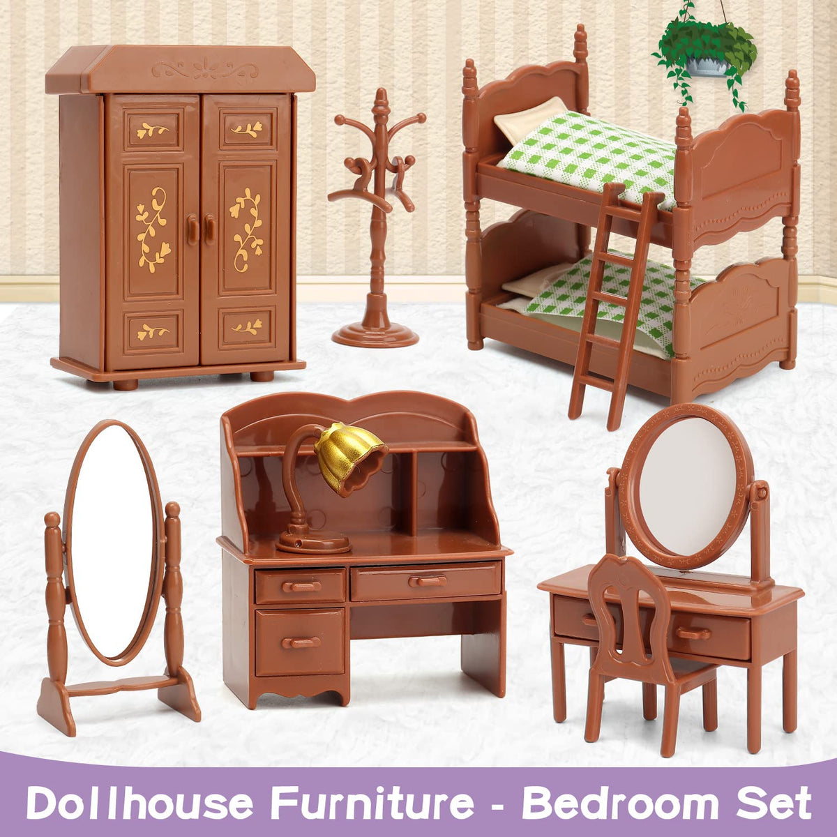 Dollhouse Furniture Set for Kids Toys Miniature Doll House Accessories Pretend Play Toys for Boys Girls & Toddlers Age 3+ with Bedroom