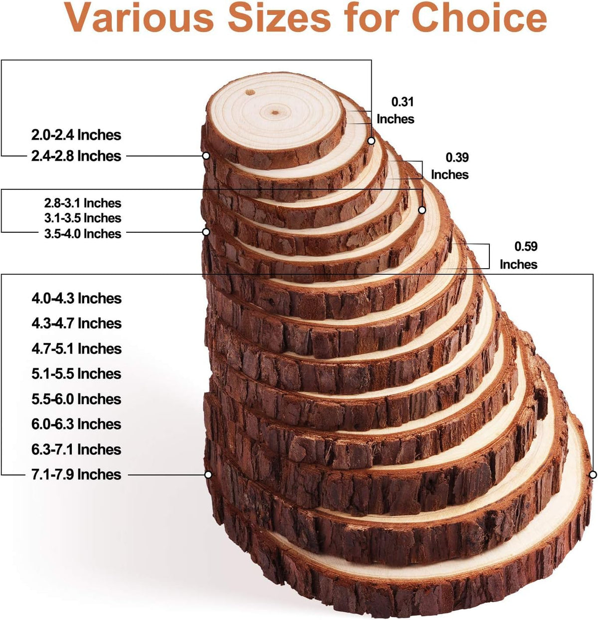 Fuyit Natural Wood Slices 30 Pcs 2.4-2.8 Inches Craft Wood Kit Unfinished Predrilled with Hole Wooden Circles Tree Slices for Arts and Crafts Christmas Ornaments DIY Crafts