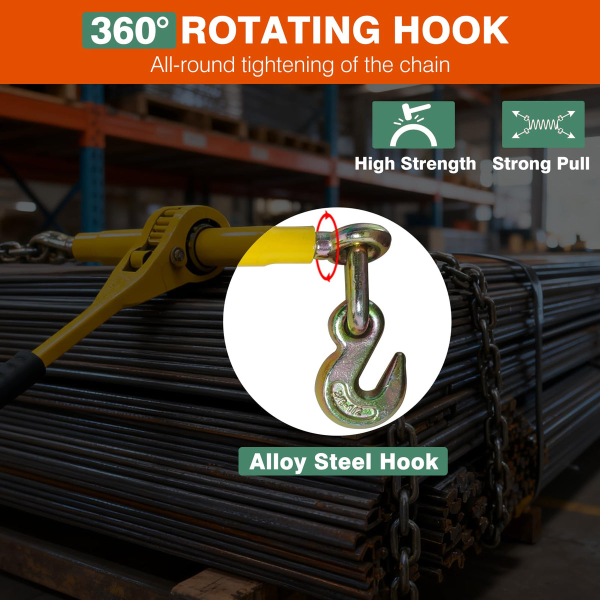 Ratchet Chain Binders,Heavy Duty Load Binders with Grab Hooks,9200 LBS Secure Working Load,Tie Downs for Grade 70-80 Transport Chain,for Towing,Hauling,Flatbed Trailers,3/8''-1/2", 4 Pack