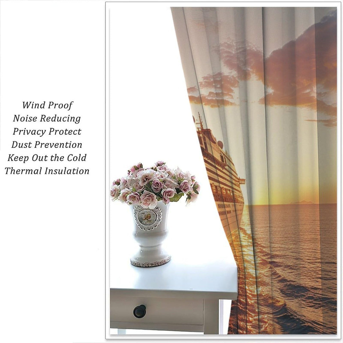 TOWINSFB Fine Sunshine Cruise Ship Blackout Curtains, Nautical Modern Ship Home Decor Rod Pocket Window Drapes for Living Room Bedroom - 42" W x 63" L