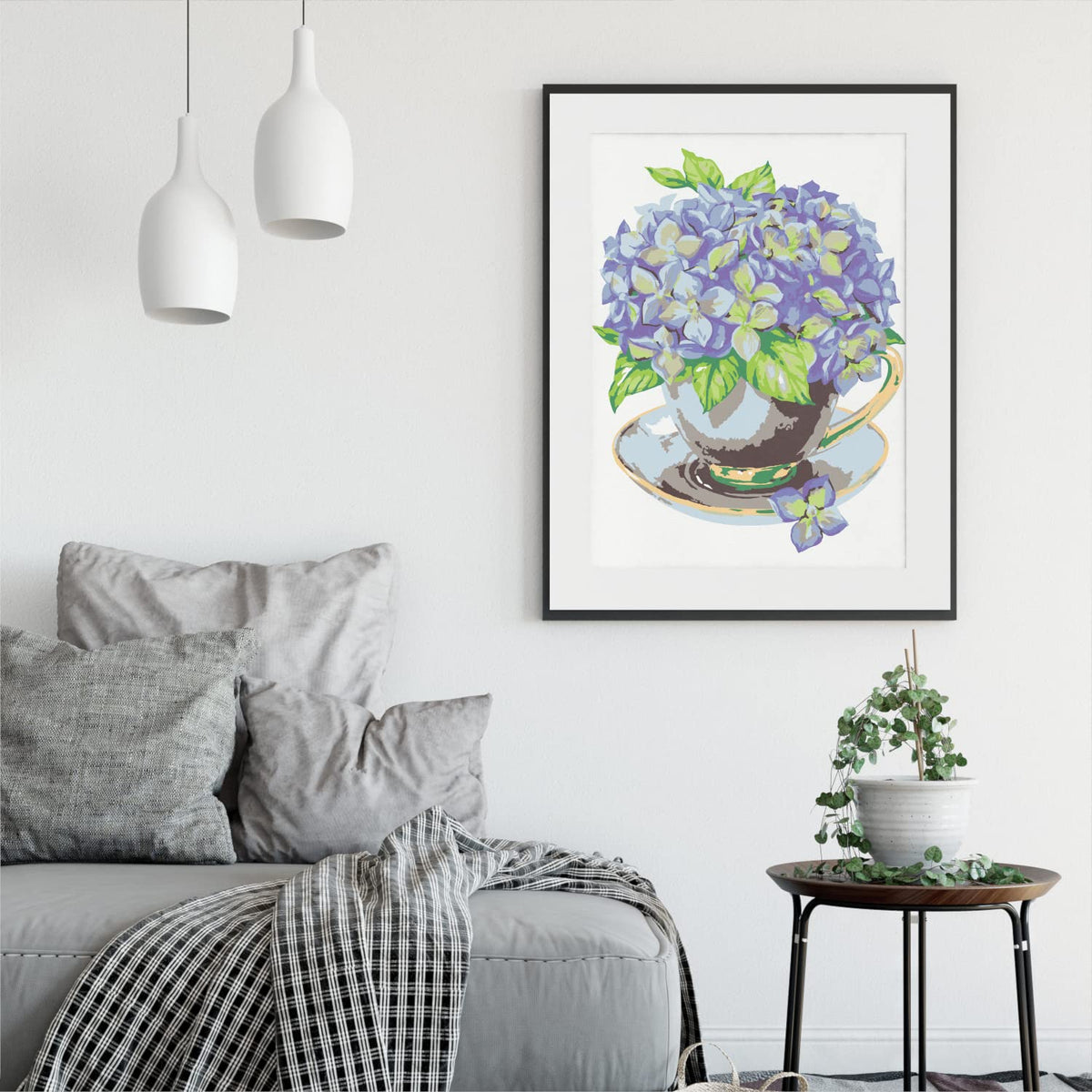 ARTEZA Paint by Number for Adults, 12x16 Inches, 21 Pieces, Hydrangea Flowers Paint by Numbers Kit, 1 Canvas Panel, 12 Acrylic Paint Pots, 5 Paintbrushes, Art Supplies for Home & Office Decor