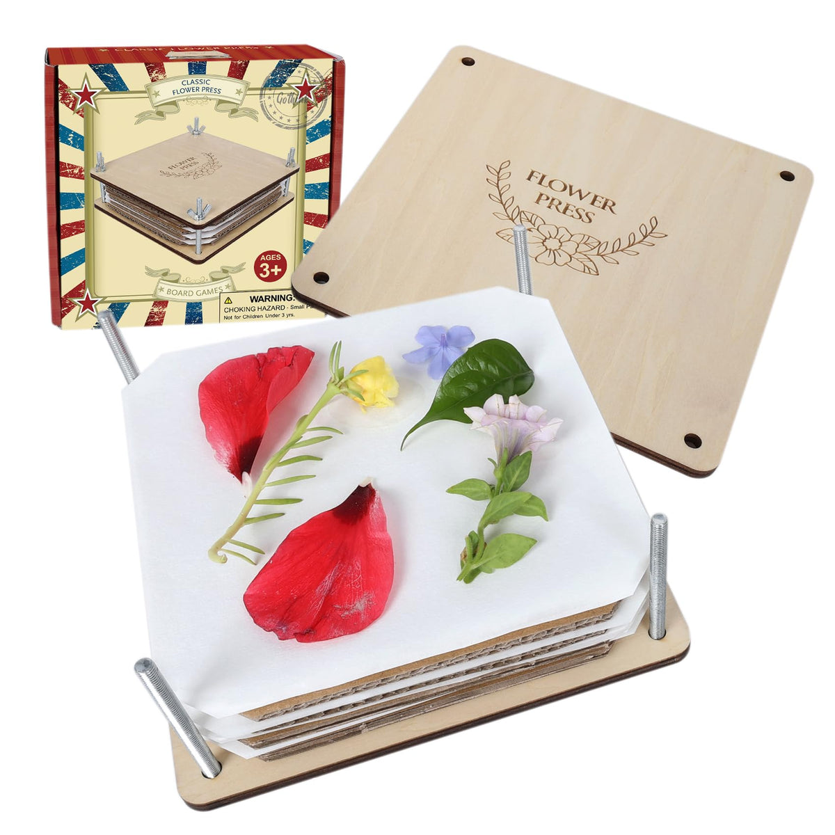 GOTHINK Flower Press Kit - 6 Layers 6 x 6 Inches, Easy to Use, DIY Dried and Preserved Flowers and Leaves, Plants Art & Crafts Wooden Flower Pressing Kit for Adults and Kids